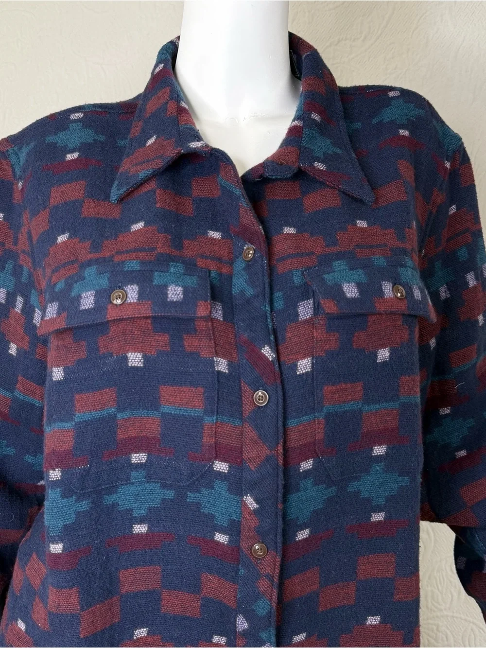 LL Bean Signature XL NWT Aztec Patterned Southwestern Chamois Tunic Shirt Jacket